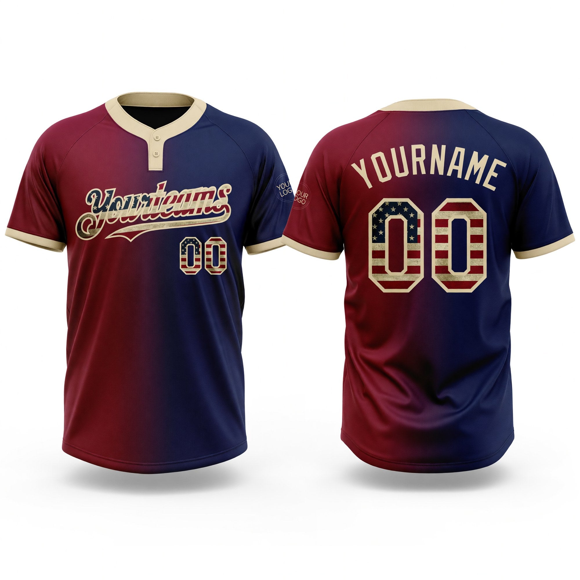 Custom Navy Vintage USA Flag Maroon-City Cream Gradient Fashion Two-Button Unisex Softball Jersey