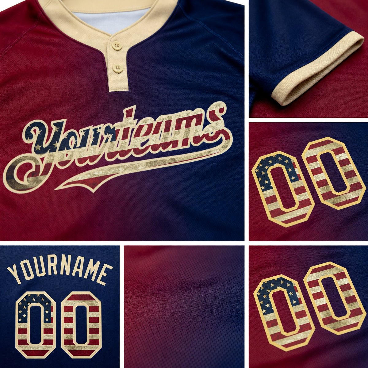 Custom Navy Vintage USA Flag Maroon-City Cream Gradient Fashion Two-Button Unisex Softball Jersey detail