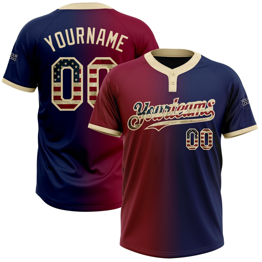 Custom Navy Vintage USA Flag Maroon-City Cream Gradient Fashion Two-Button Unisex Softball Jersey photo 1
