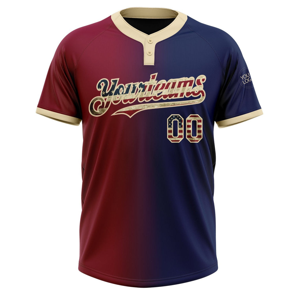 Custom Navy Vintage USA Flag Maroon-City Cream Gradient Fashion Two-Button Unisex Softball Jersey photo 2