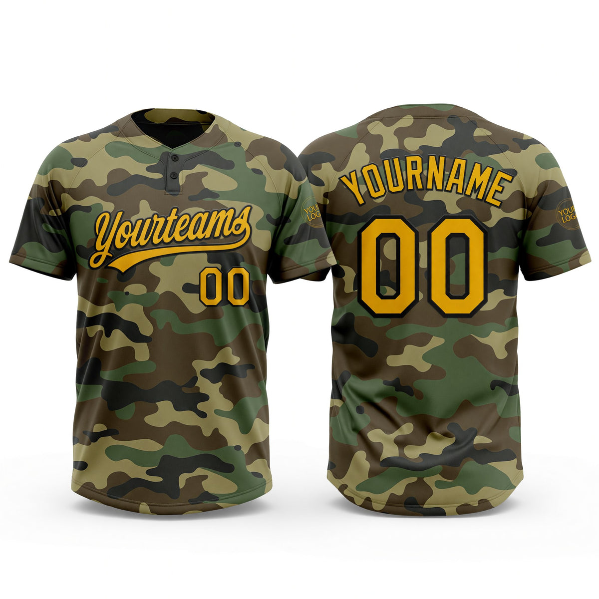 Custom Camo Gold-Black Salute To Service Two-Button Unisex Softball Jersey