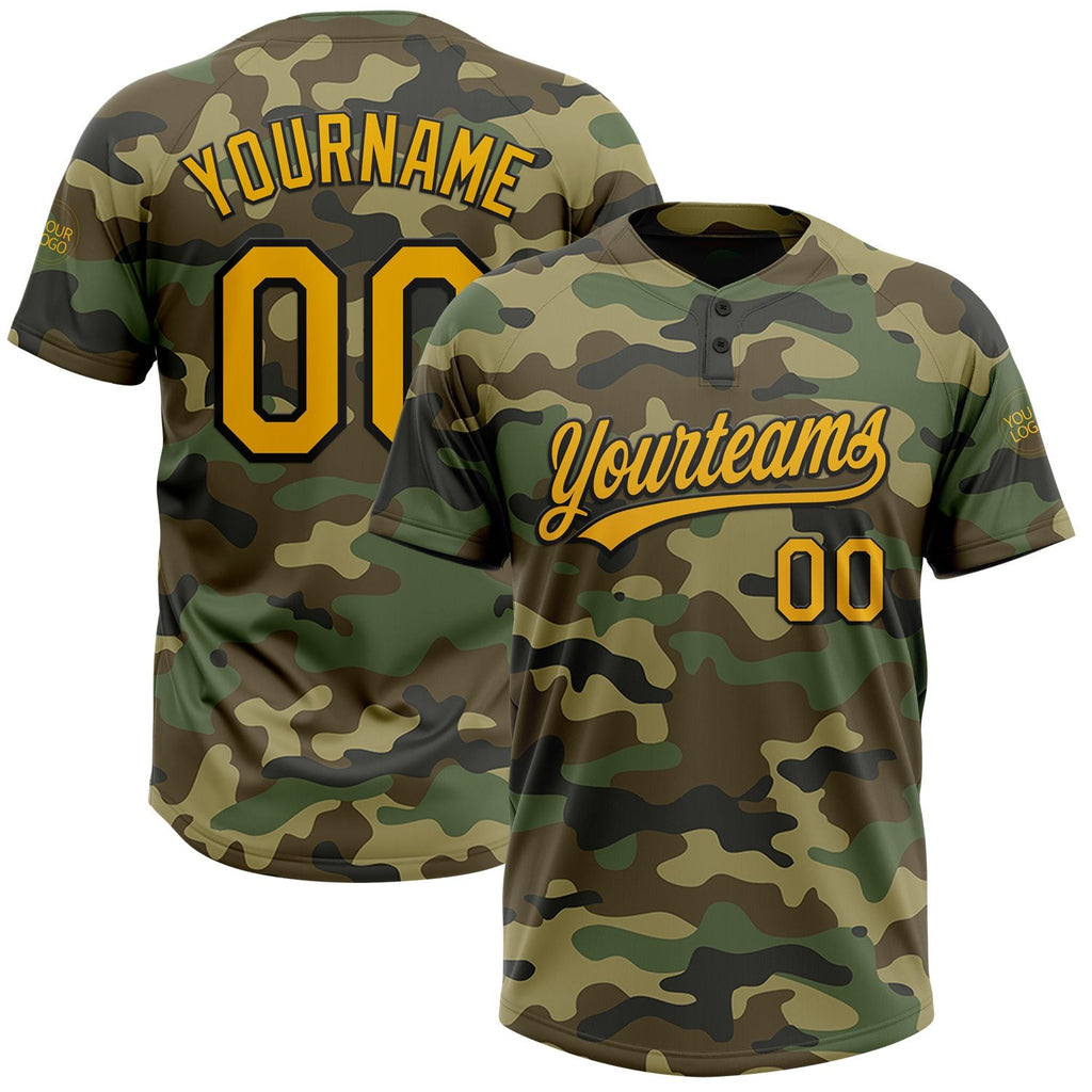 Custom Camo Gold-Black Salute To Service Two-Button Unisex Softball Jersey photo 1