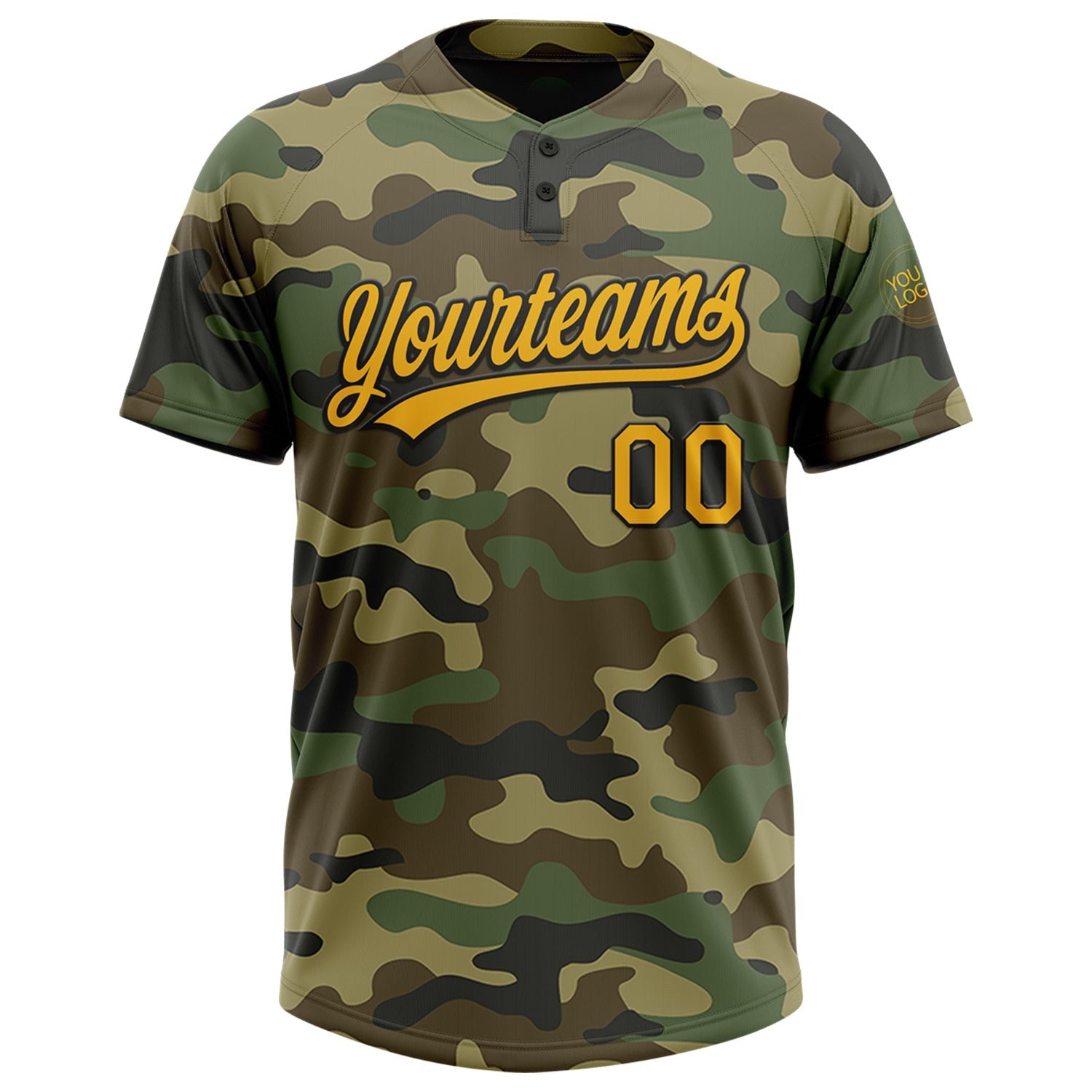Custom Camo Gold-Black Salute To Service Two-Button Unisex Softball Jersey photo 2