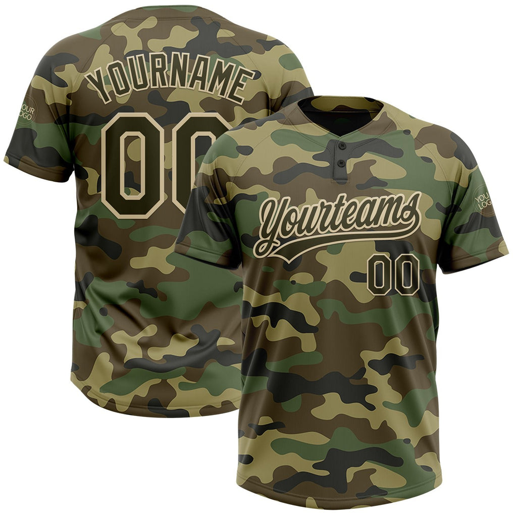 Custom Camo Olive-Cream Salute To Service Two-Button Unisex Softball Jersey photo 1
