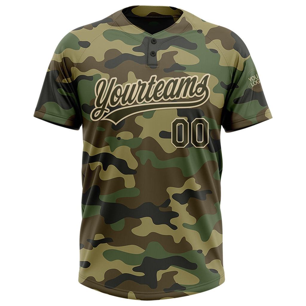 Custom Camo Olive-Cream Salute To Service Two-Button Unisex Softball Jersey photo 2
