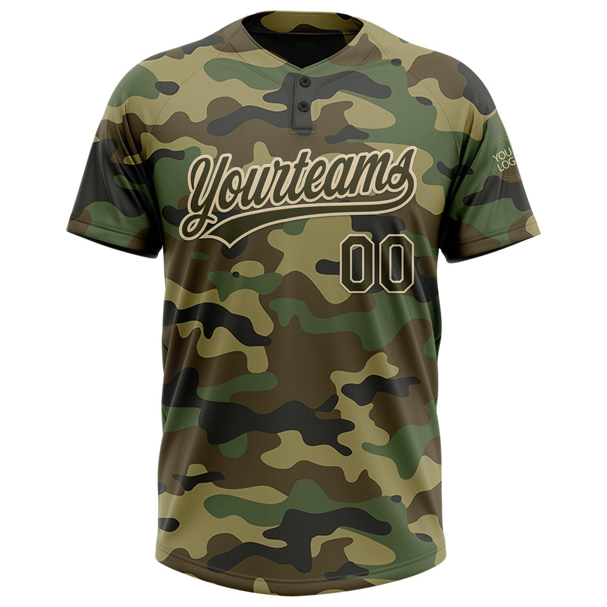 Custom Camo Olive-Cream Salute To Service Two-Button Unisex Softball Jersey photo 2
