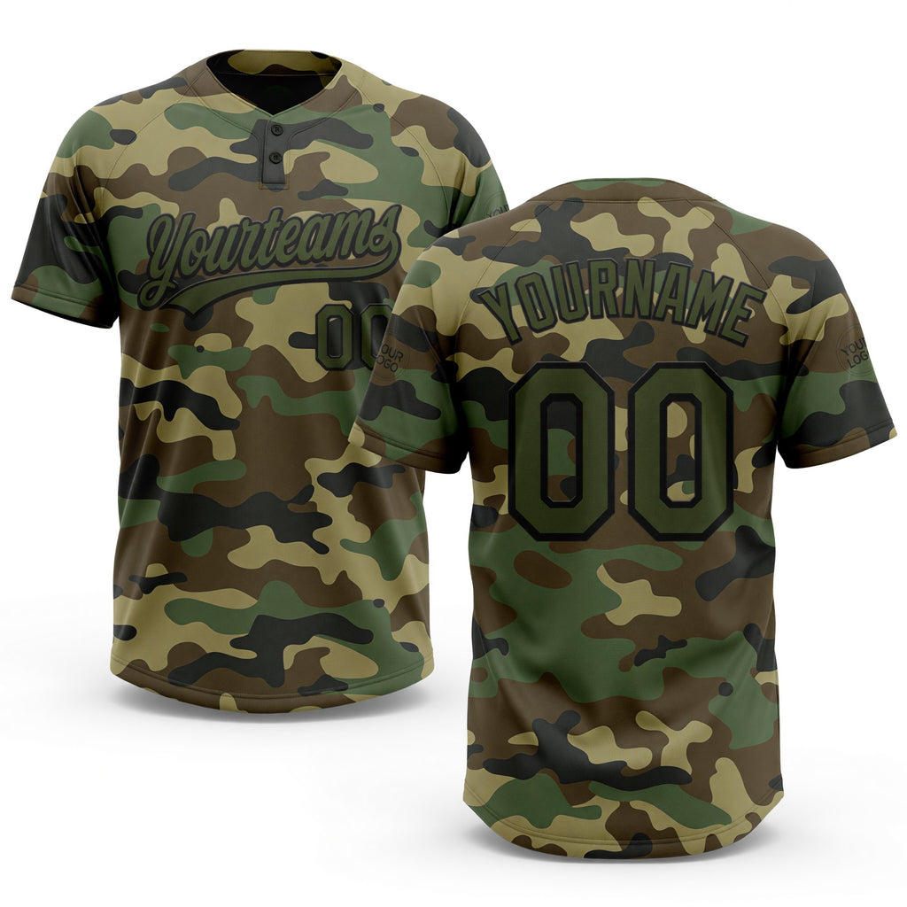 Custom Camo Olive-Black Salute To Service Two-Button Unisex Softball Jersey