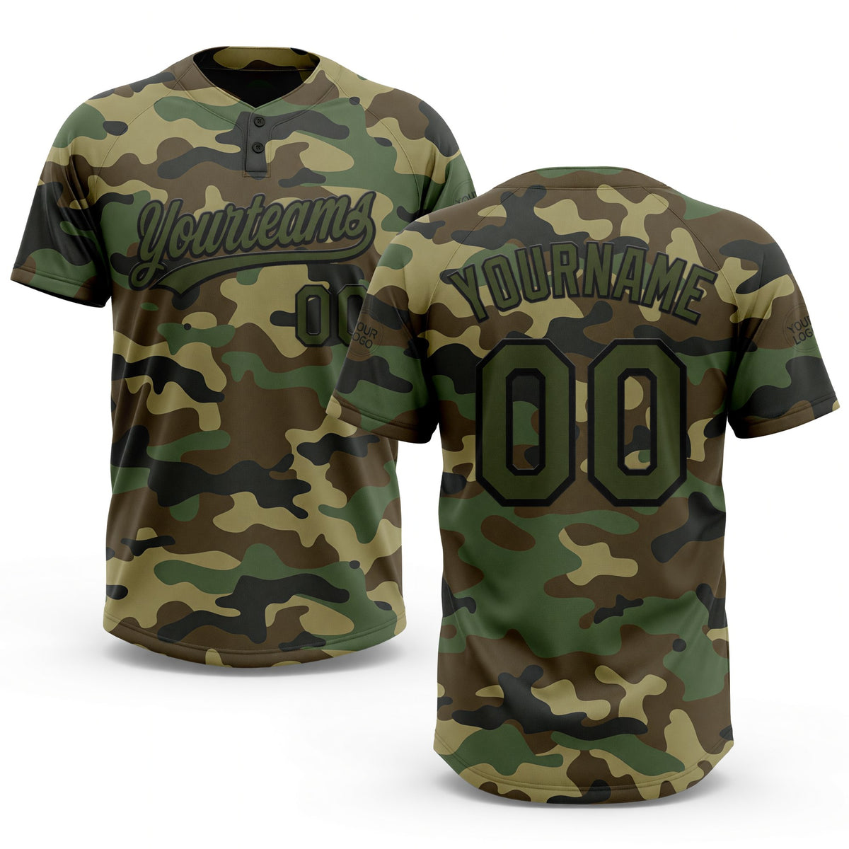 Custom Camo Olive-Black Salute To Service Two-Button Unisex Softball Jersey