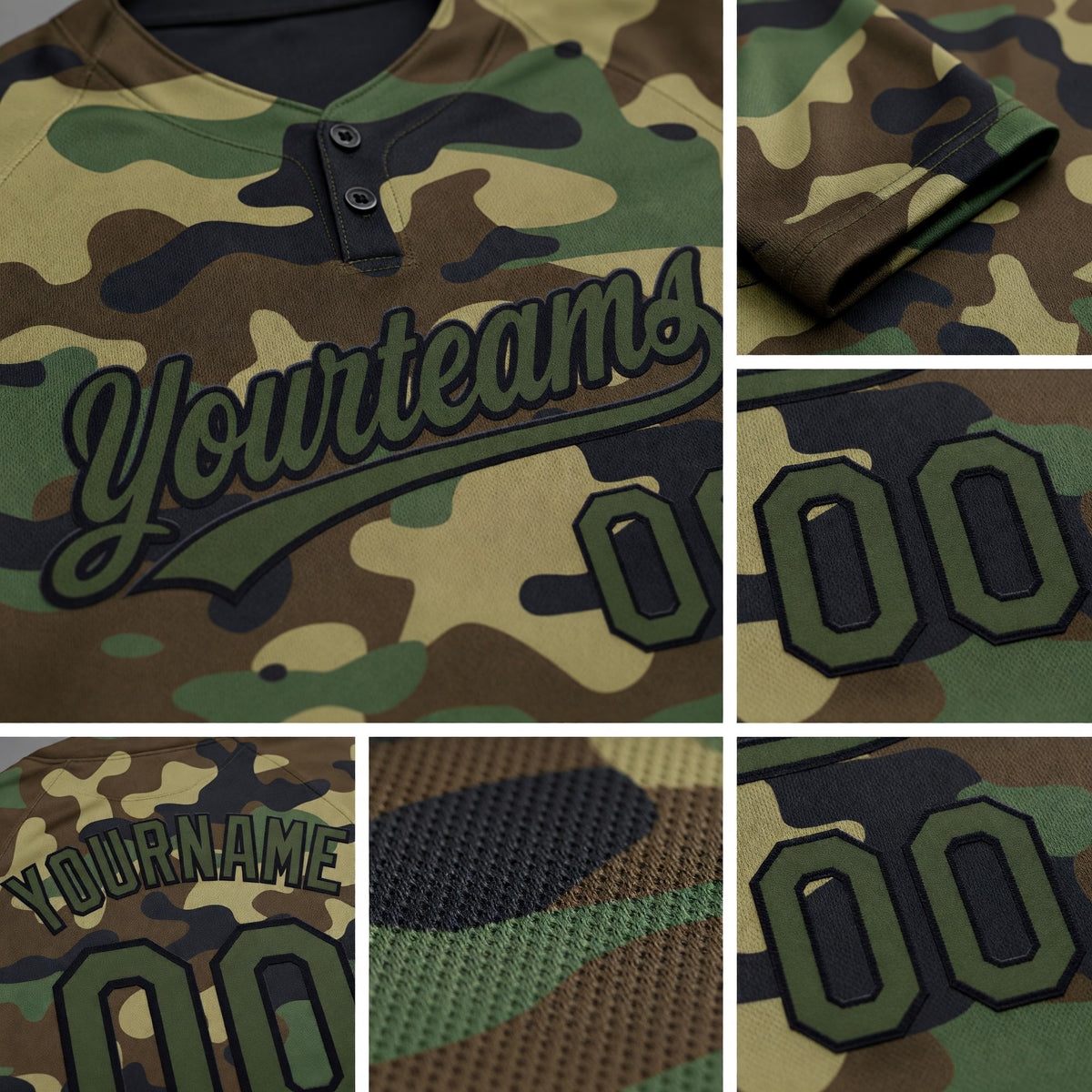 Custom Camo Olive-Black Salute To Service Two-Button Unisex Softball Jersey detail