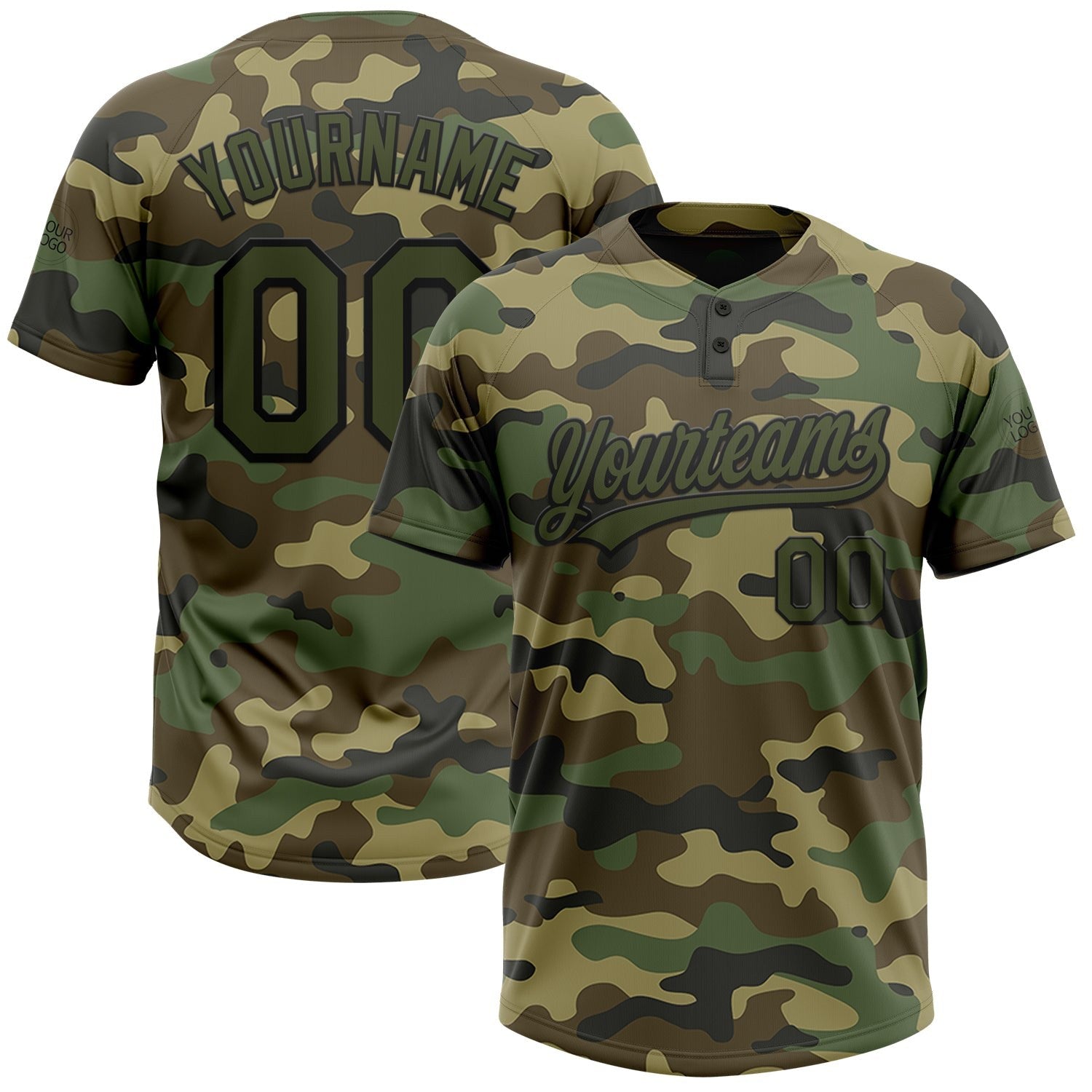 Custom Camo Olive-Black Salute To Service Two-Button Unisex Softball Jersey photo 1
