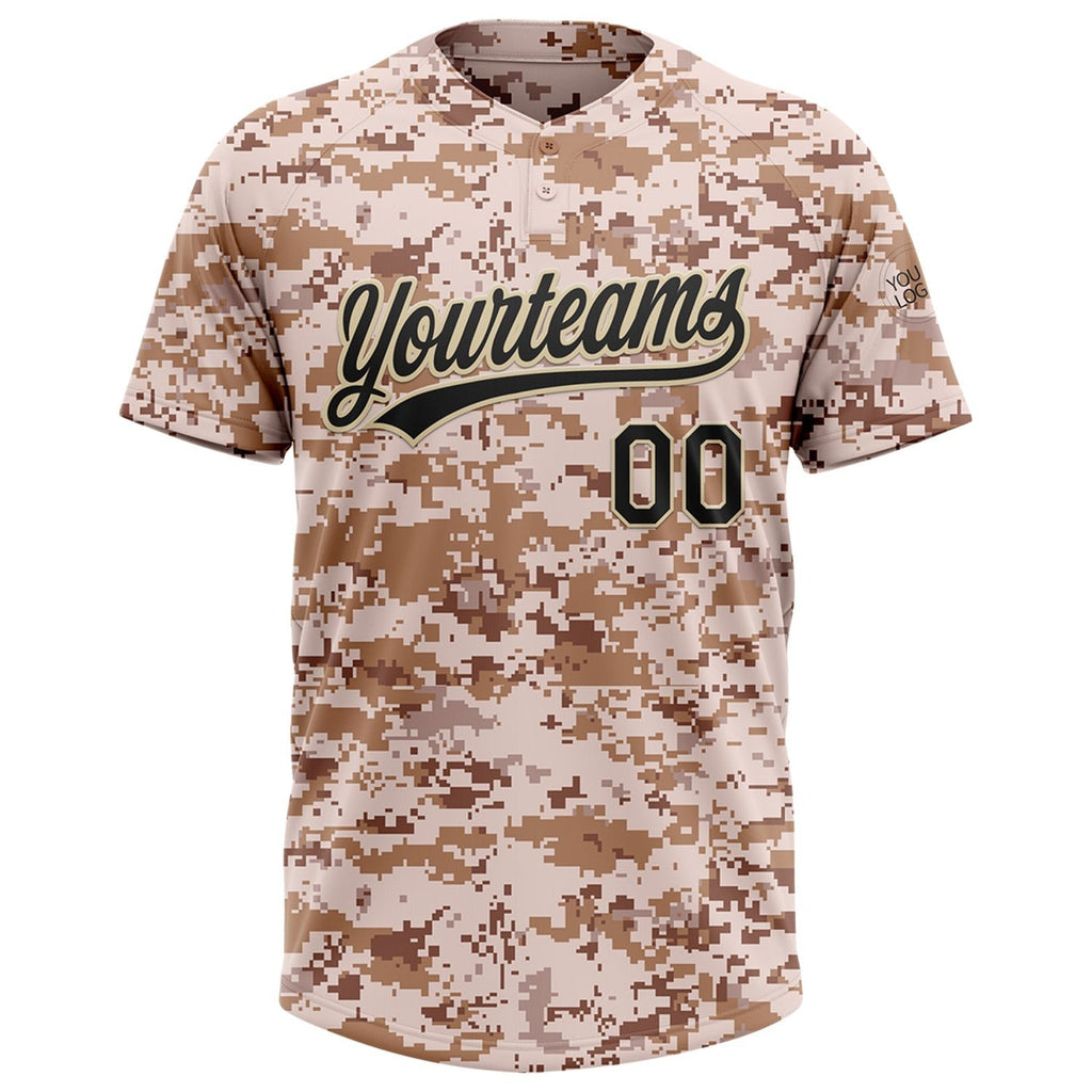 Custom Camo Black-Cream Salute To Service Two-Button Unisex Softball Jersey photo 2