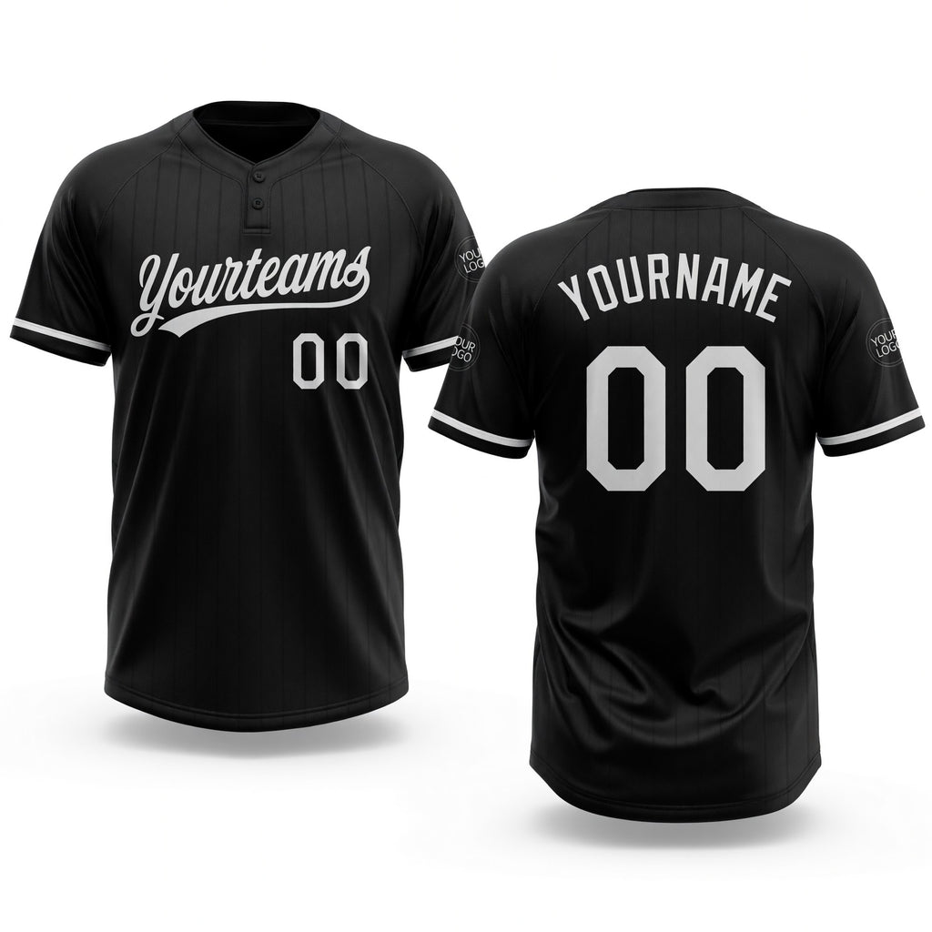 Custom Black White Two-Button Unisex Softball Jersey
