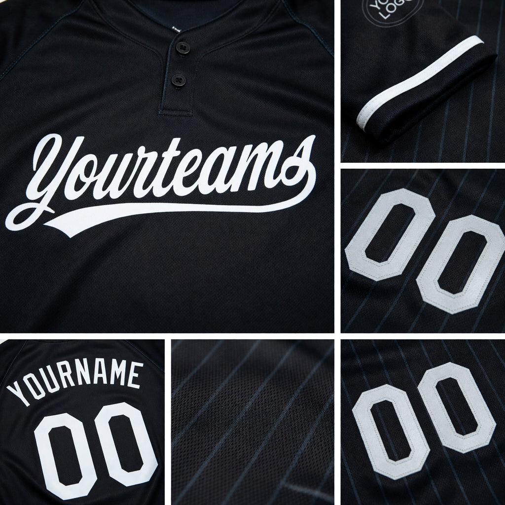 Custom Black White Two-Button Unisex Softball Jersey detail