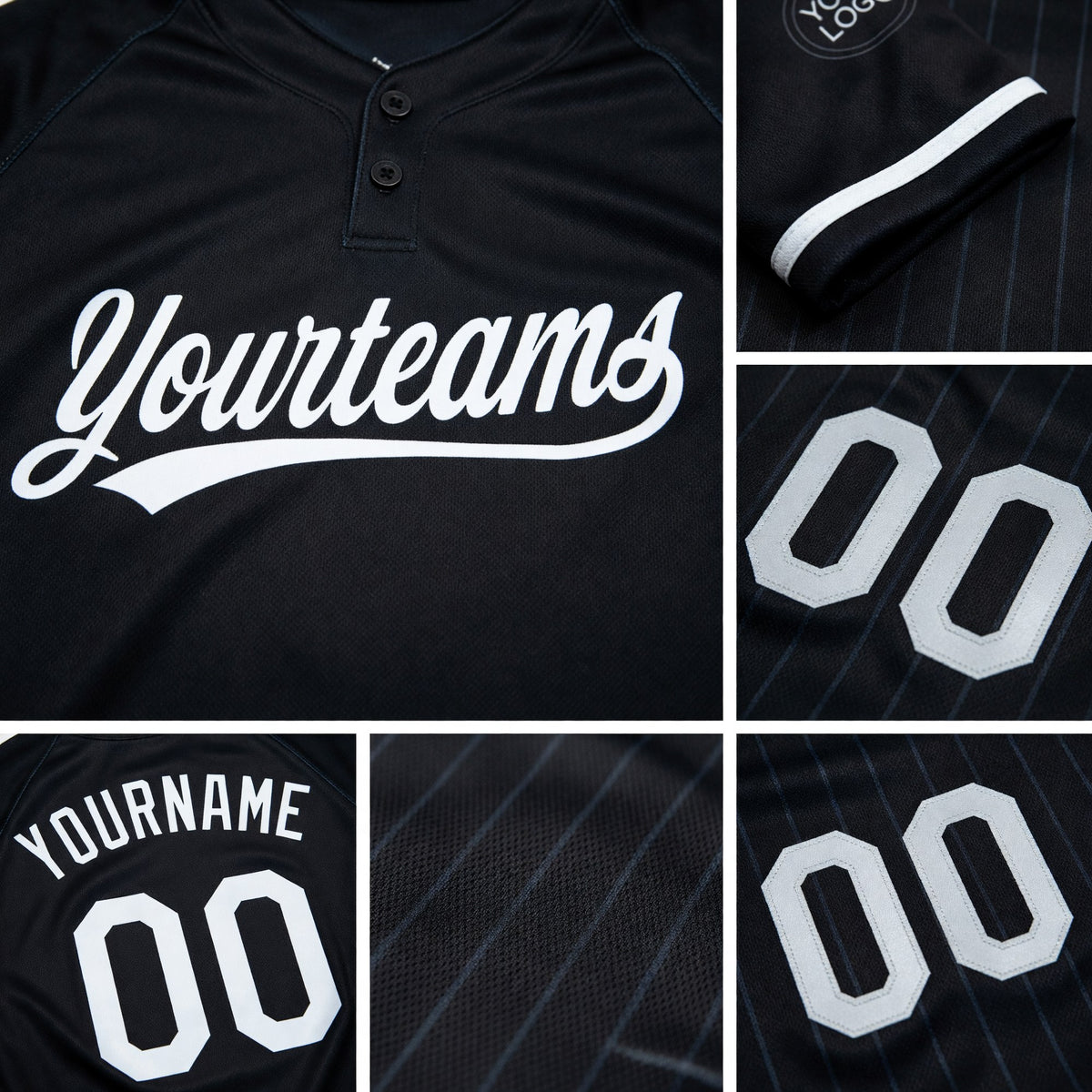 Custom Black White Two-Button Unisex Softball Jersey detail