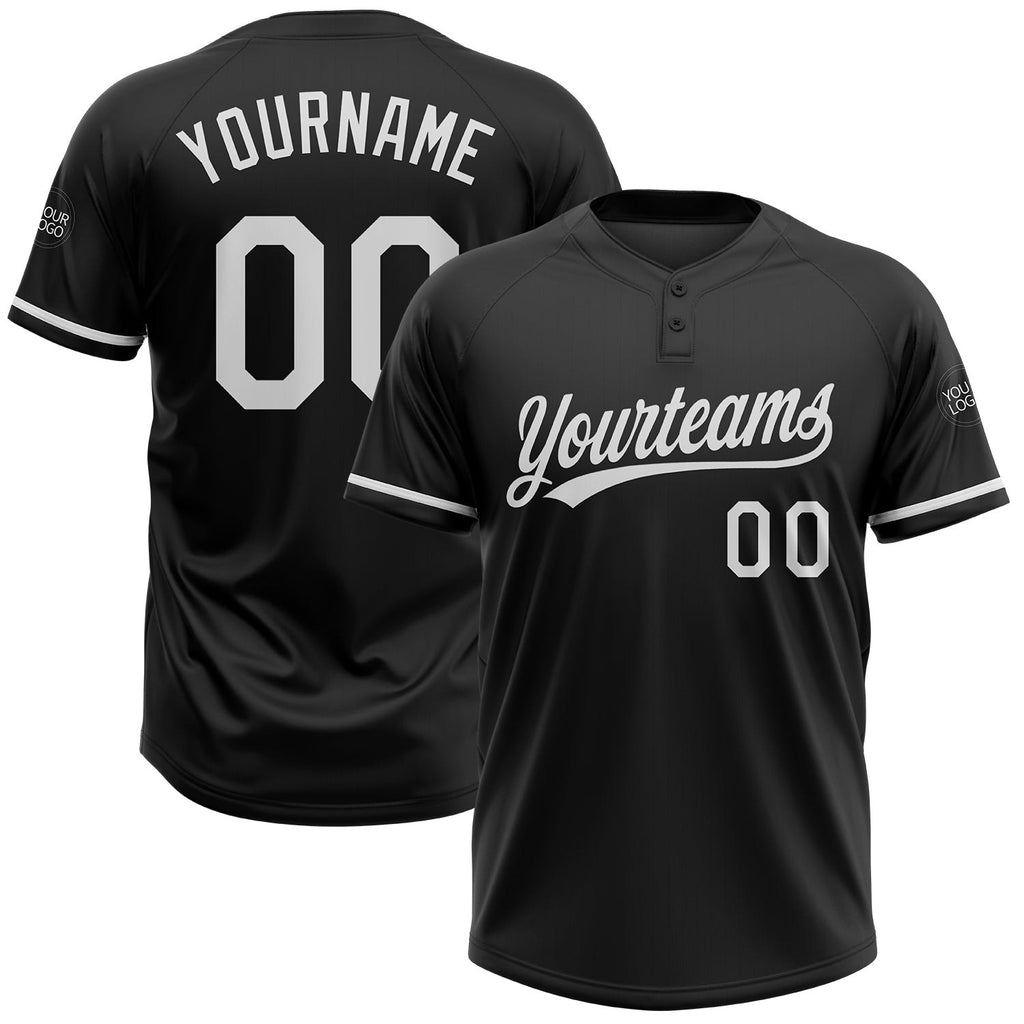Custom Black White Two-Button Unisex Softball Jersey photo 1