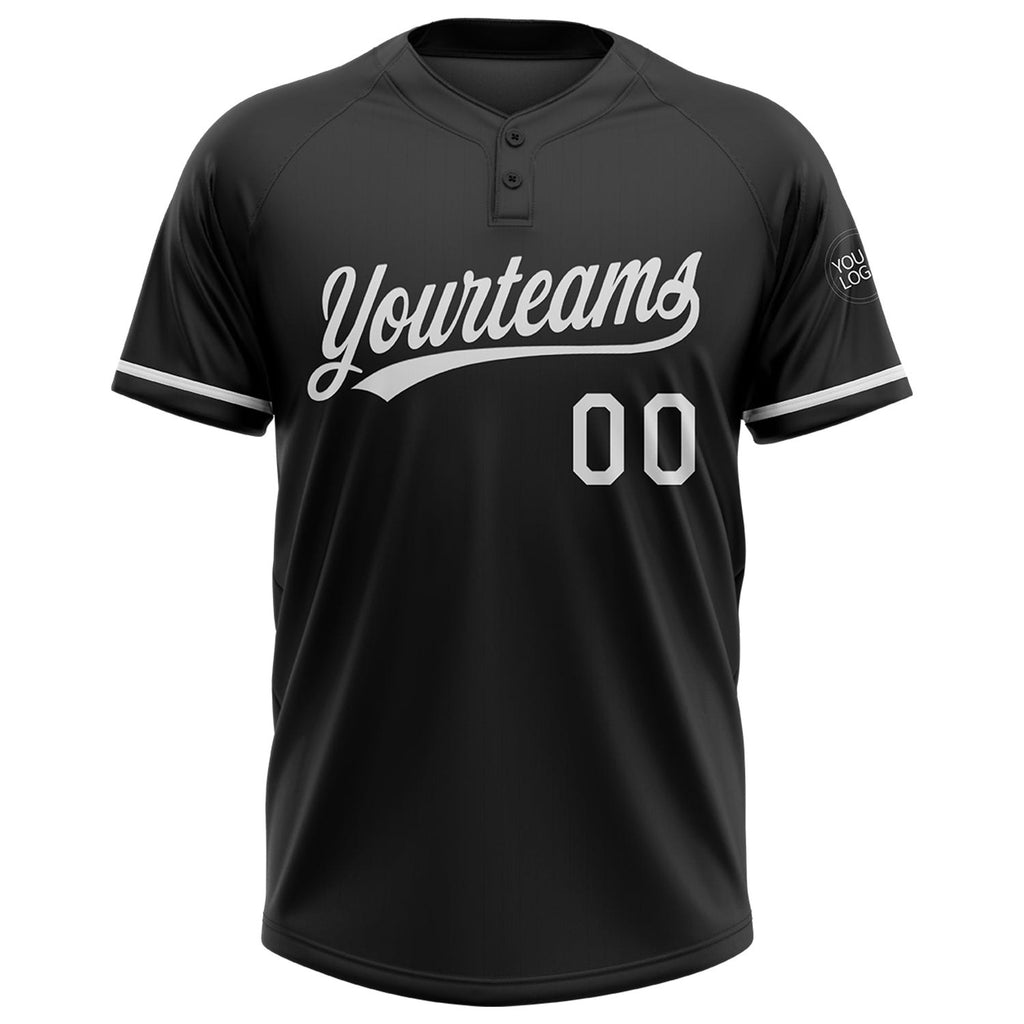 Custom Black White Two-Button Unisex Softball Jersey photo 2