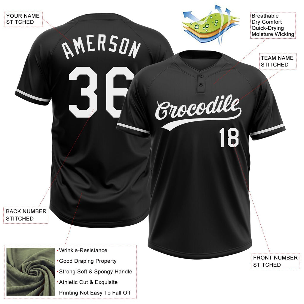 Custom Black White Two-Button Unisex Softball Jersey photo 3