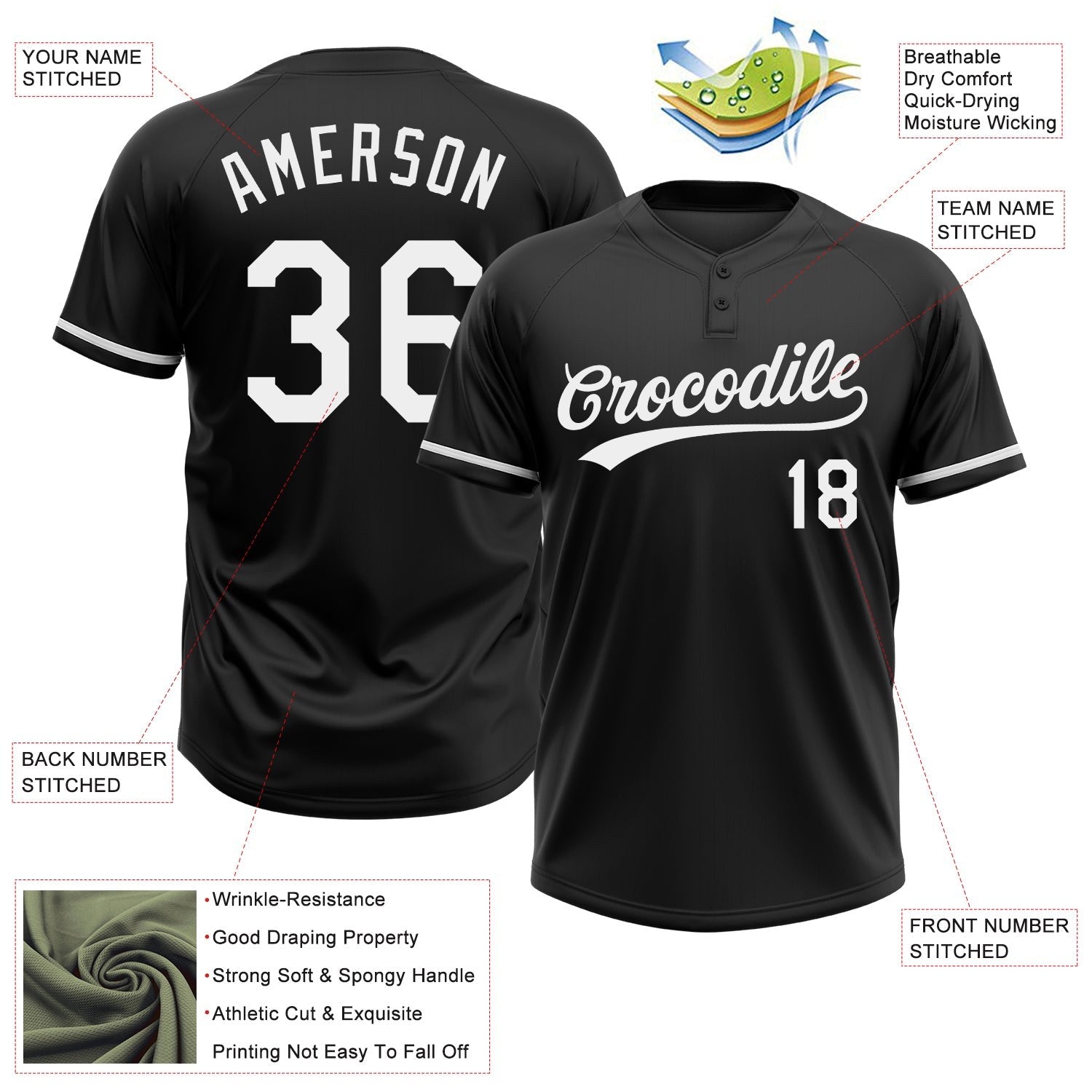 Custom Black White Two-Button Unisex Softball Jersey photo 3