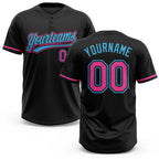 Custom Black Pink-Sky Blue Two-Button Unisex Softball Jersey