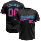 Custom Black Pink-Sky Blue Two-Button Unisex Softball Jersey photo 1