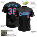 Custom Black Pink-Sky Blue Two-Button Unisex Softball Jersey photo 3
