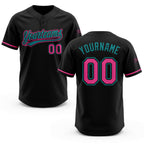 Custom Black Pink-Teal Two-Button Unisex Softball Jersey