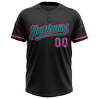 Custom Black Pink-Teal Two-Button Unisex Softball Jersey photo 2