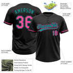 Custom Black Pink-Teal Two-Button Unisex Softball Jersey photo 3