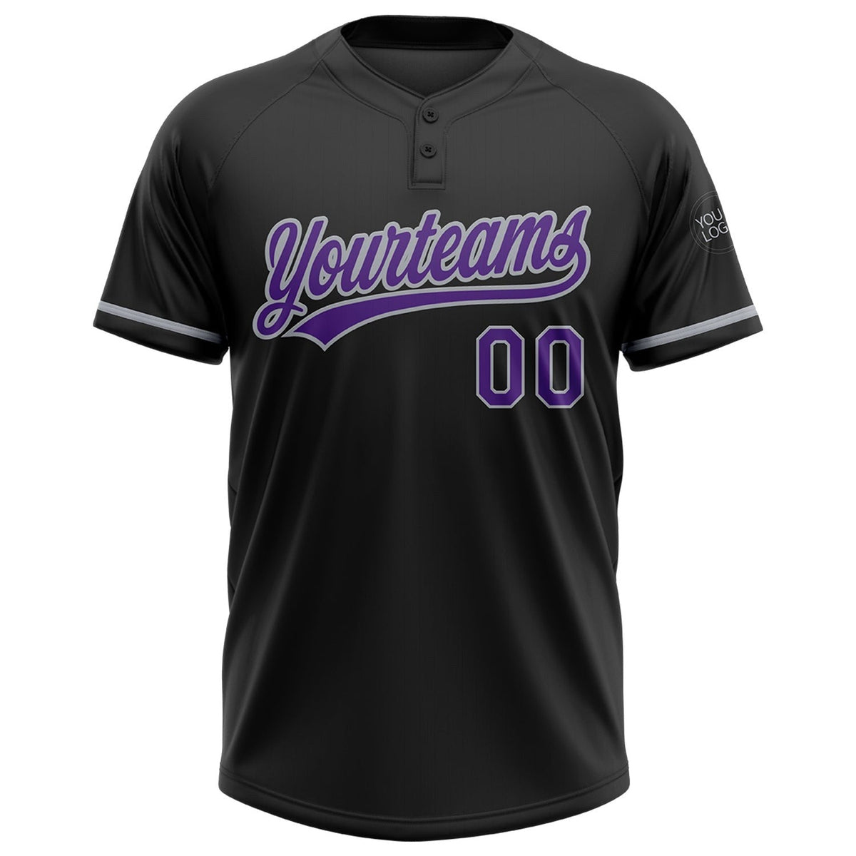 Custom Black Purple-Gray Two-Button Unisex Softball Jersey photo 2