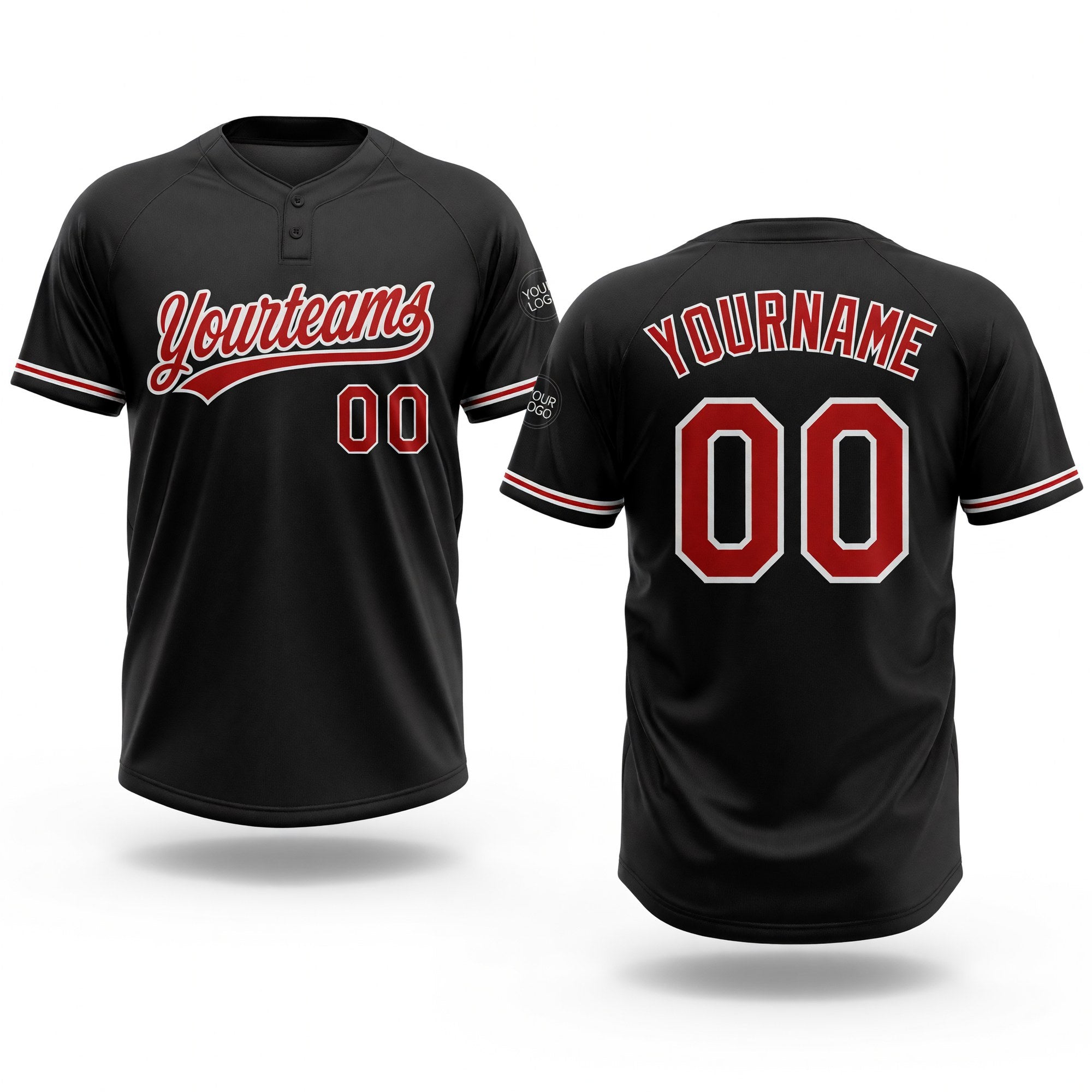 Custom Black Red-White Two-Button Unisex Softball Jersey