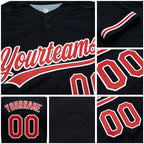 Custom Black Red-White Two-Button Unisex Softball Jersey detail