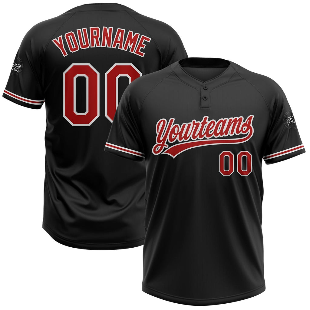 Custom Black Red-White Two-Button Unisex Softball Jersey photo 1