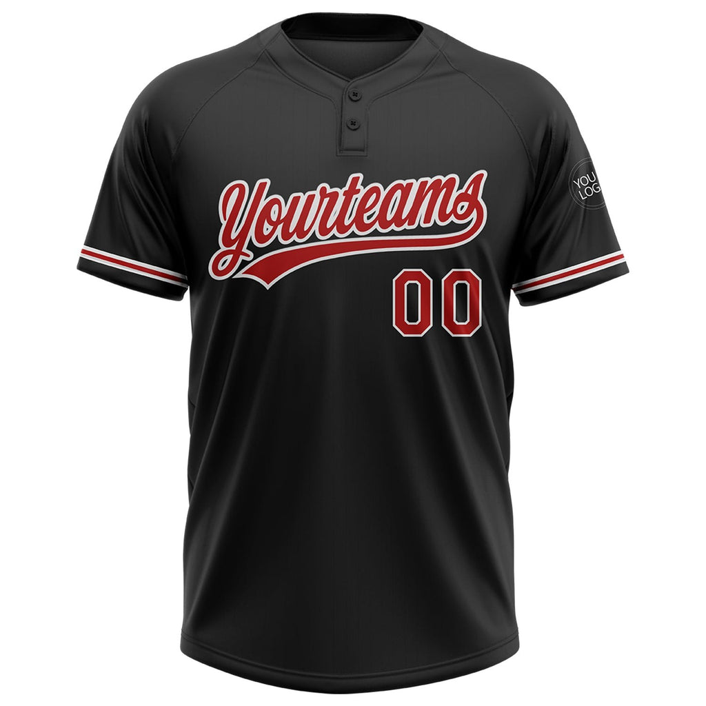 Custom Black Red-White Two-Button Unisex Softball Jersey photo 2