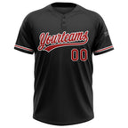 Custom Black Red-White Two-Button Unisex Softball Jersey photo 2