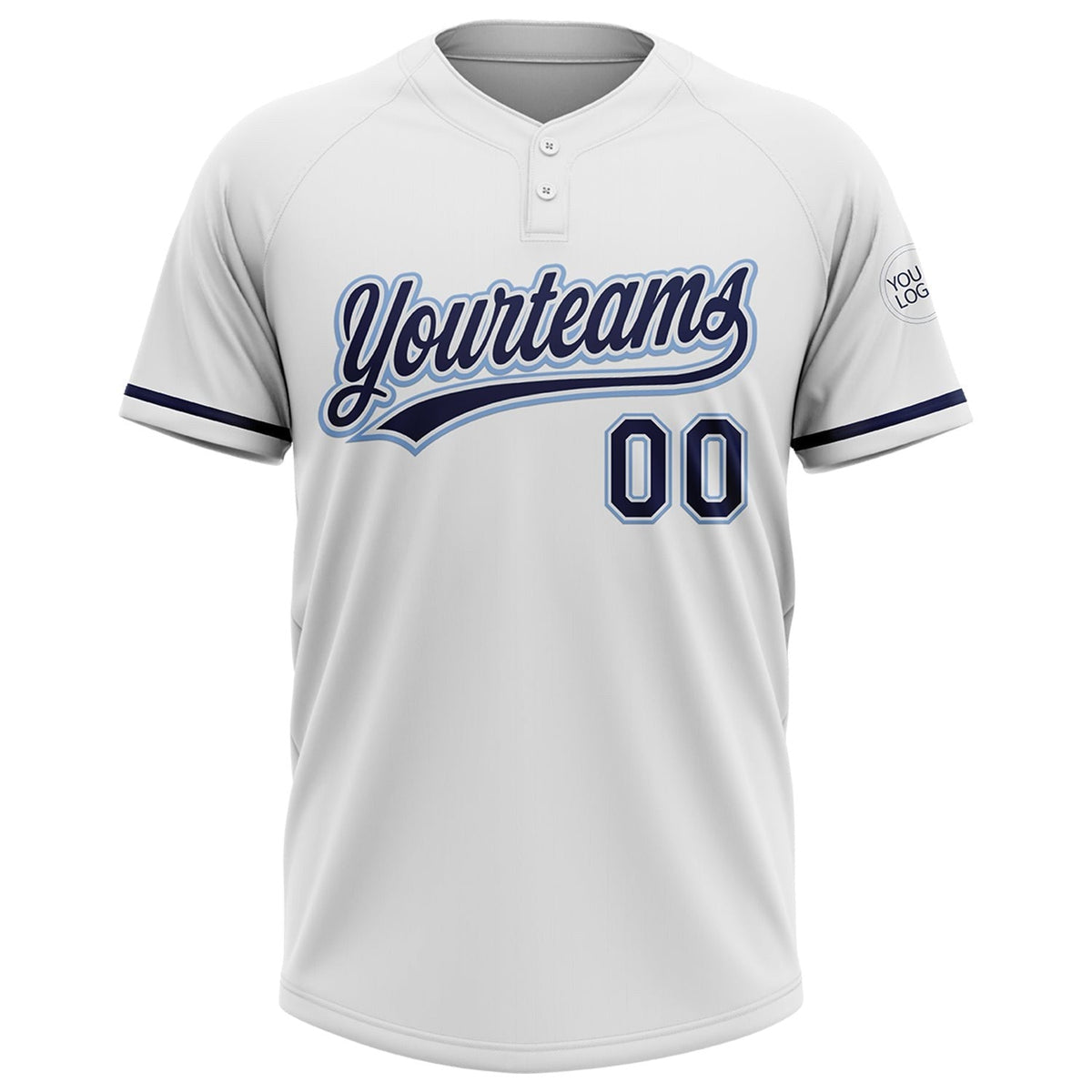 Custom White Navy-Light Blue Two-Button Unisex Softball Jersey photo 2