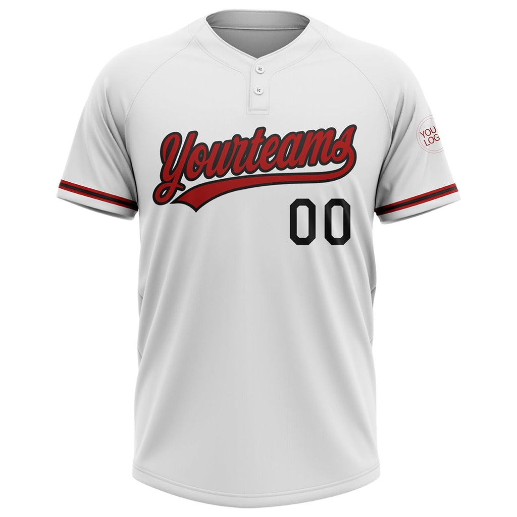Custom White Red-Black Two-Button Unisex Softball Jersey photo 2