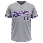 Custom Gray Purple-White Two-Button Unisex Softball Jersey photo 2