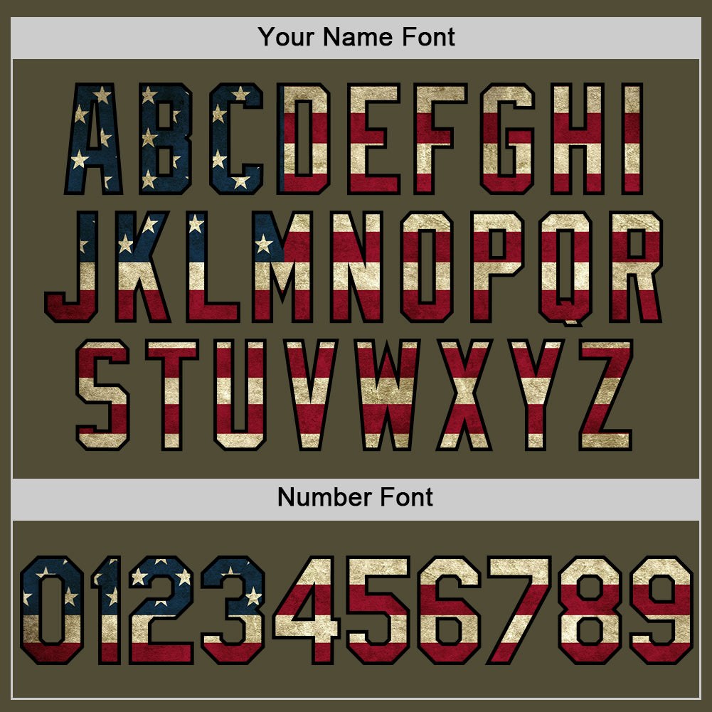 Custom Olive Vintage USA Flag-Black Salute To Service Two-Button Unisex Softball Jersey photo 4