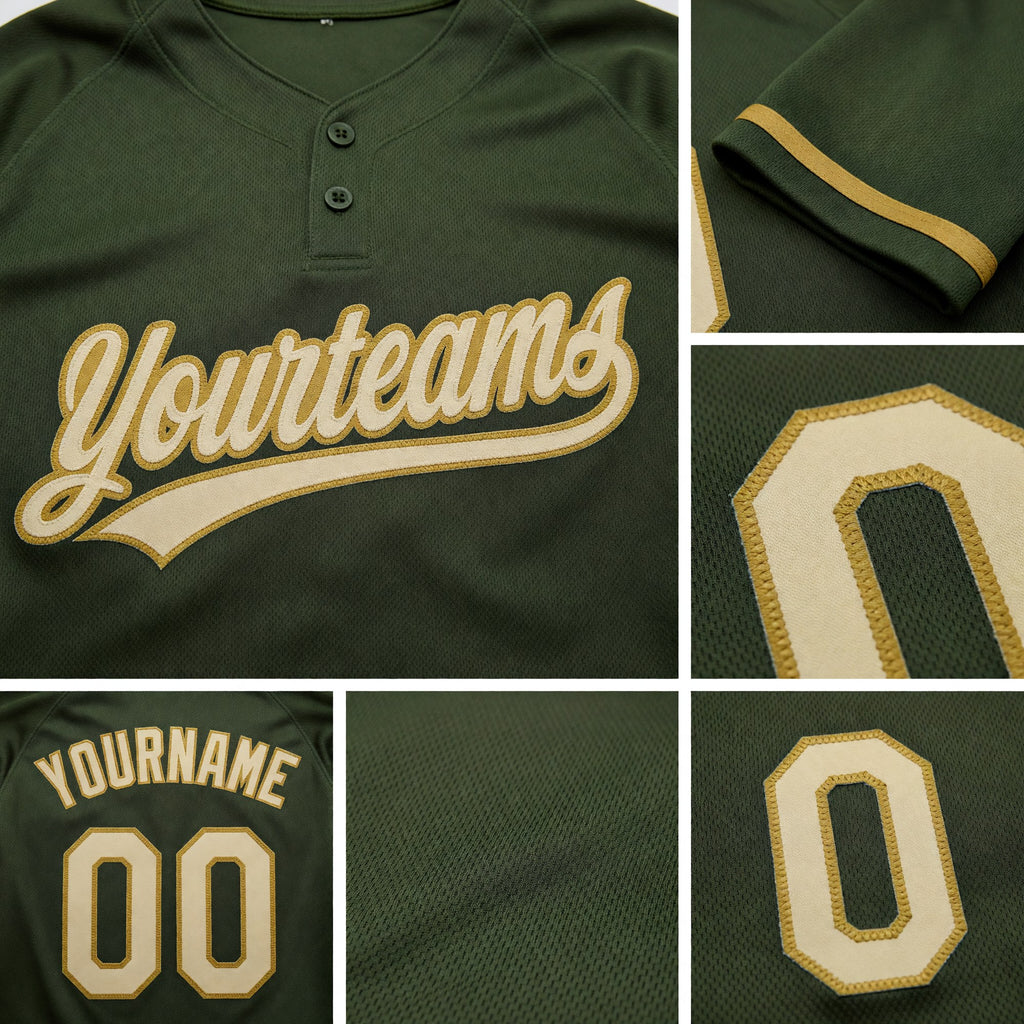 Custom Olive Cream-Old Gold Salute To Service Two-Button Unisex Softball Jersey detail