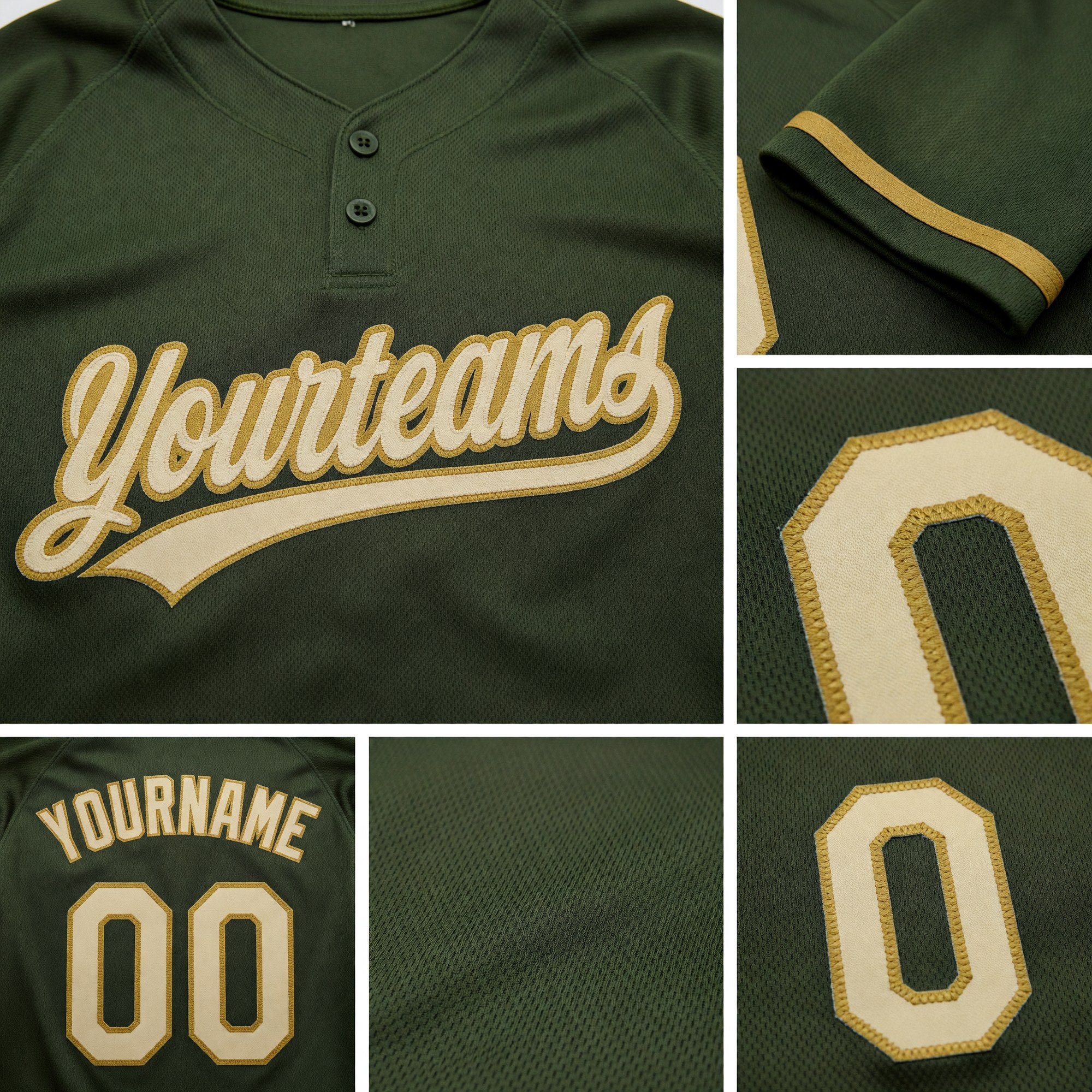 Custom Olive Cream-Old Gold Salute To Service Two-Button Unisex Softball Jersey detail