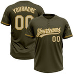 Custom Olive Cream-Old Gold Salute To Service Two-Button Unisex Softball Jersey photo 1