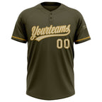 Custom Olive Cream-Old Gold Salute To Service Two-Button Unisex Softball Jersey photo 2