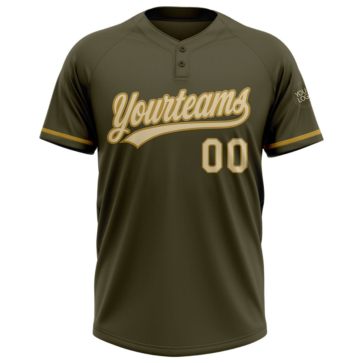 Custom Olive Cream-Old Gold Salute To Service Two-Button Unisex Softball Jersey photo 2