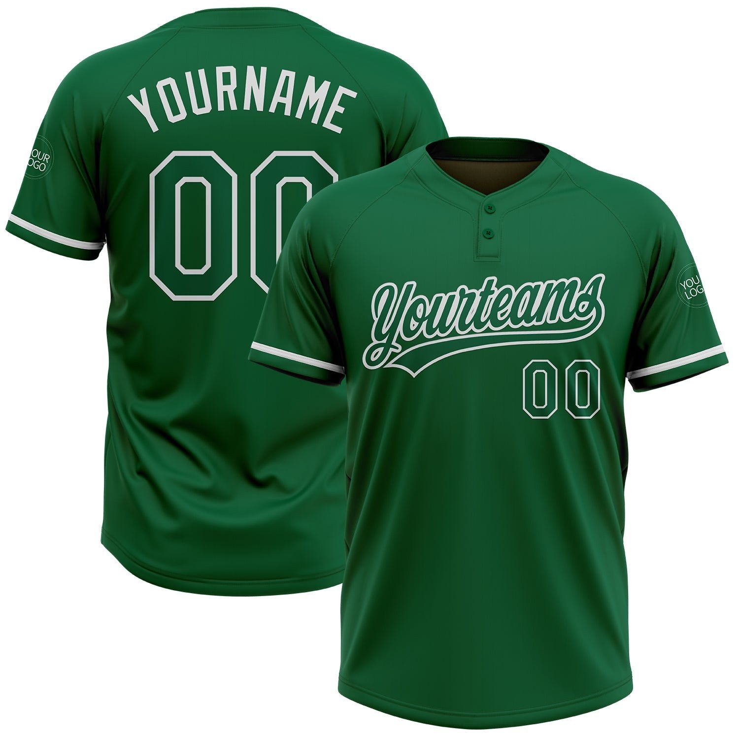 Custom Kelly Green White Two-Button Unisex Softball Jersey photo 1