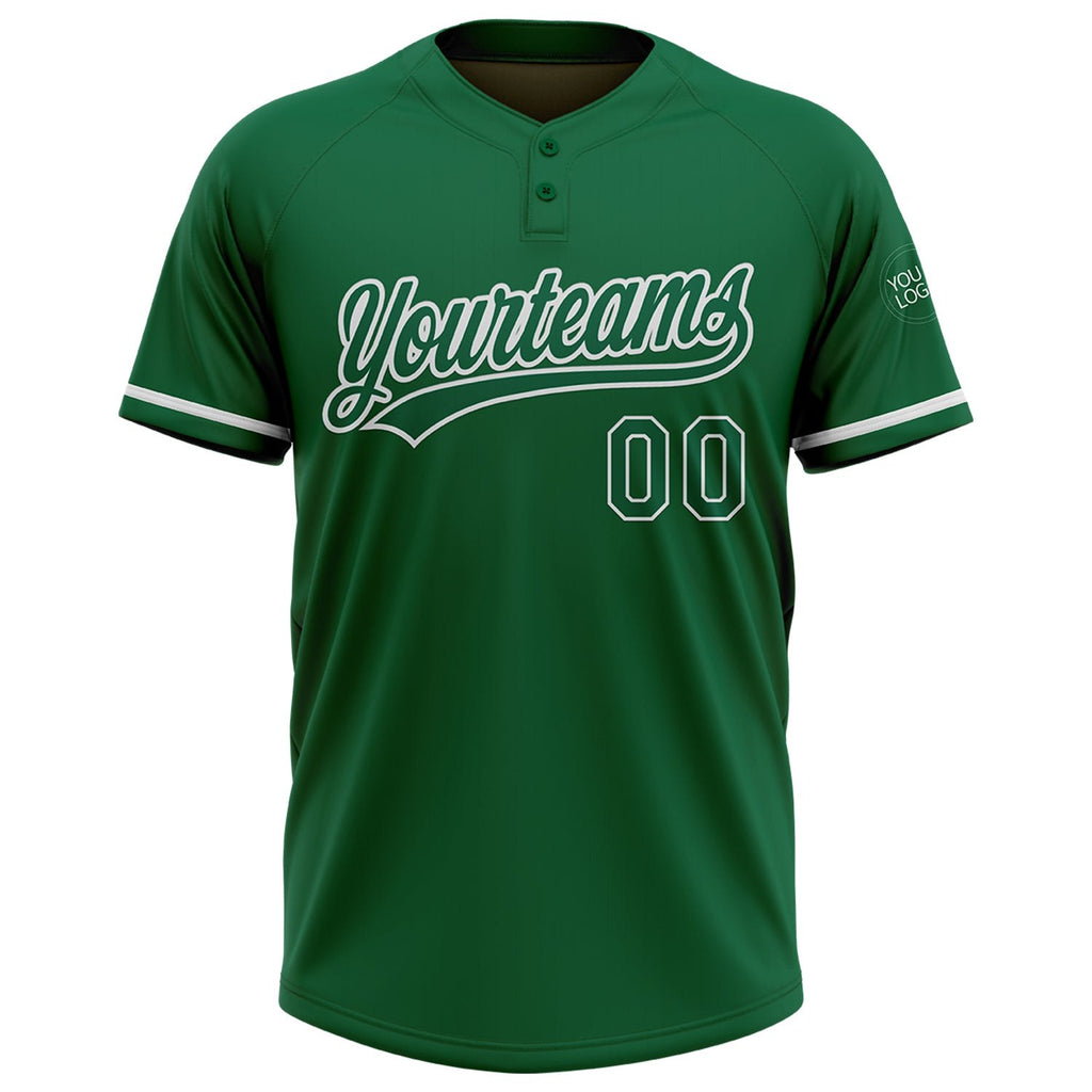 Custom Kelly Green White Two-Button Unisex Softball Jersey photo 2