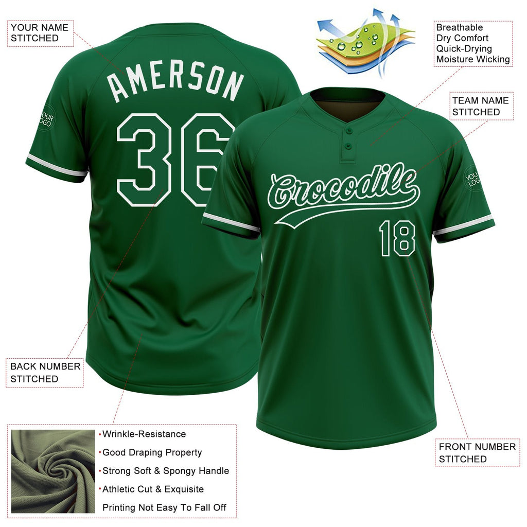 Custom Kelly Green White Two-Button Unisex Softball Jersey photo 3