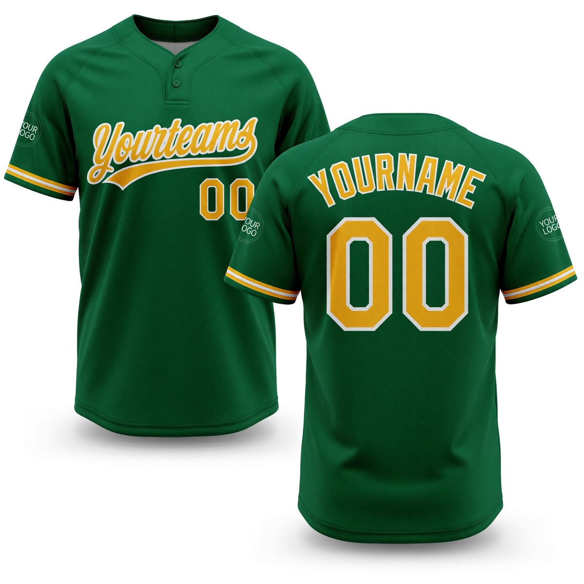Custom Kelly Green Gold-White Two-Button Unisex Softball Jersey