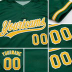 Custom Kelly Green Gold-White Two-Button Unisex Softball Jersey detail