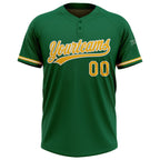 Custom Kelly Green Gold-White Two-Button Unisex Softball Jersey photo 2