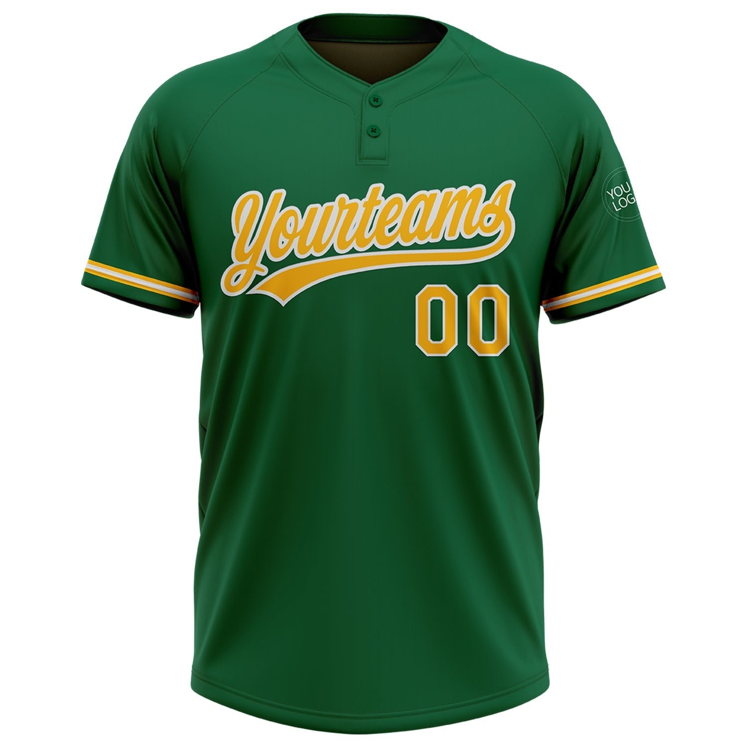Custom Kelly Green Gold-White Two-Button Unisex Softball Jersey photo 2